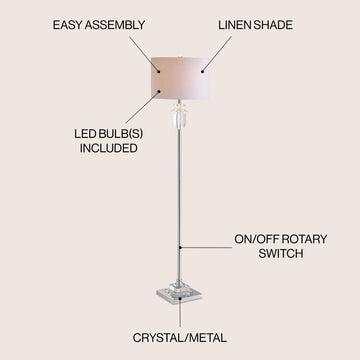 Aria 63" Crystal/Metal LED Floor Lamp - JONATHAN Y